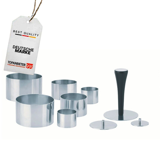 Premium Profispeiseringe Set 10tlg.Dessertring Ø 4/6/8 cm mit Presse & Griff