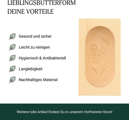 Hofmeister butter mold Gentian maple wood 14 cm square 125 g butter mold butter stamp stencil
