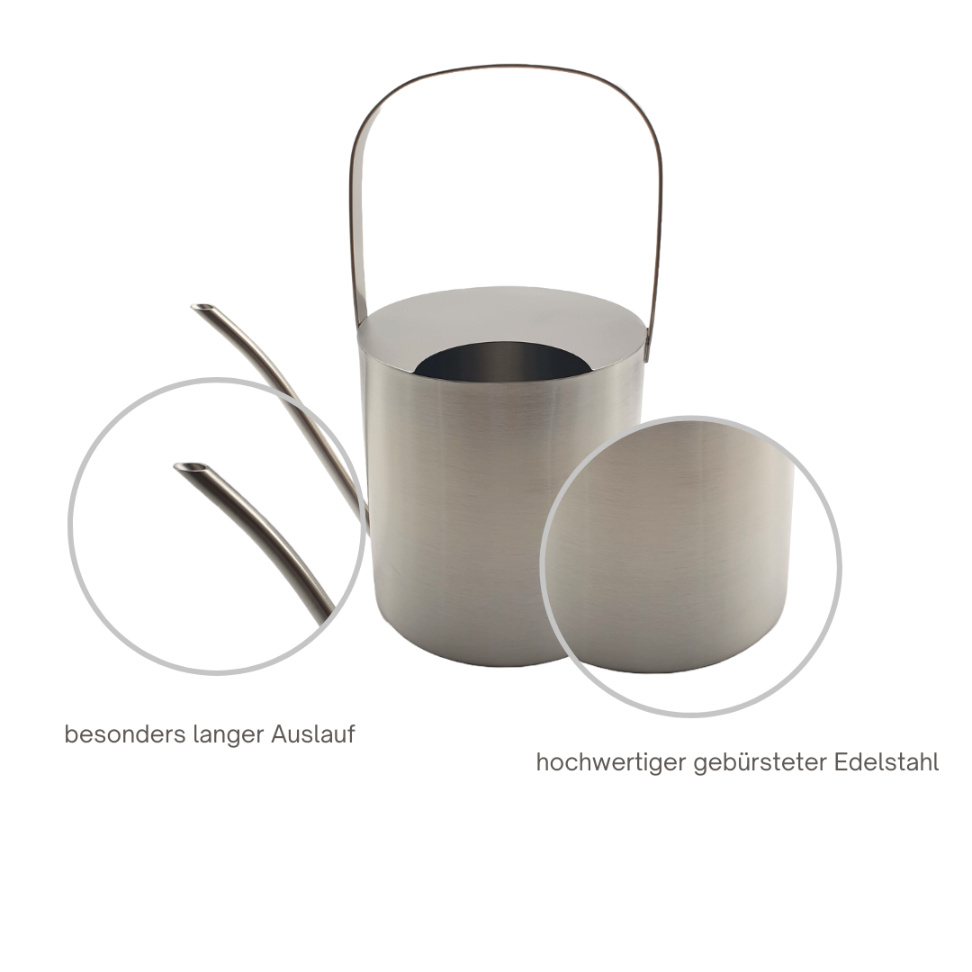 Gießkanne Edelstahl gebürstet 2,5 Liter Giesskanne Wasserkanne Blumen gießen