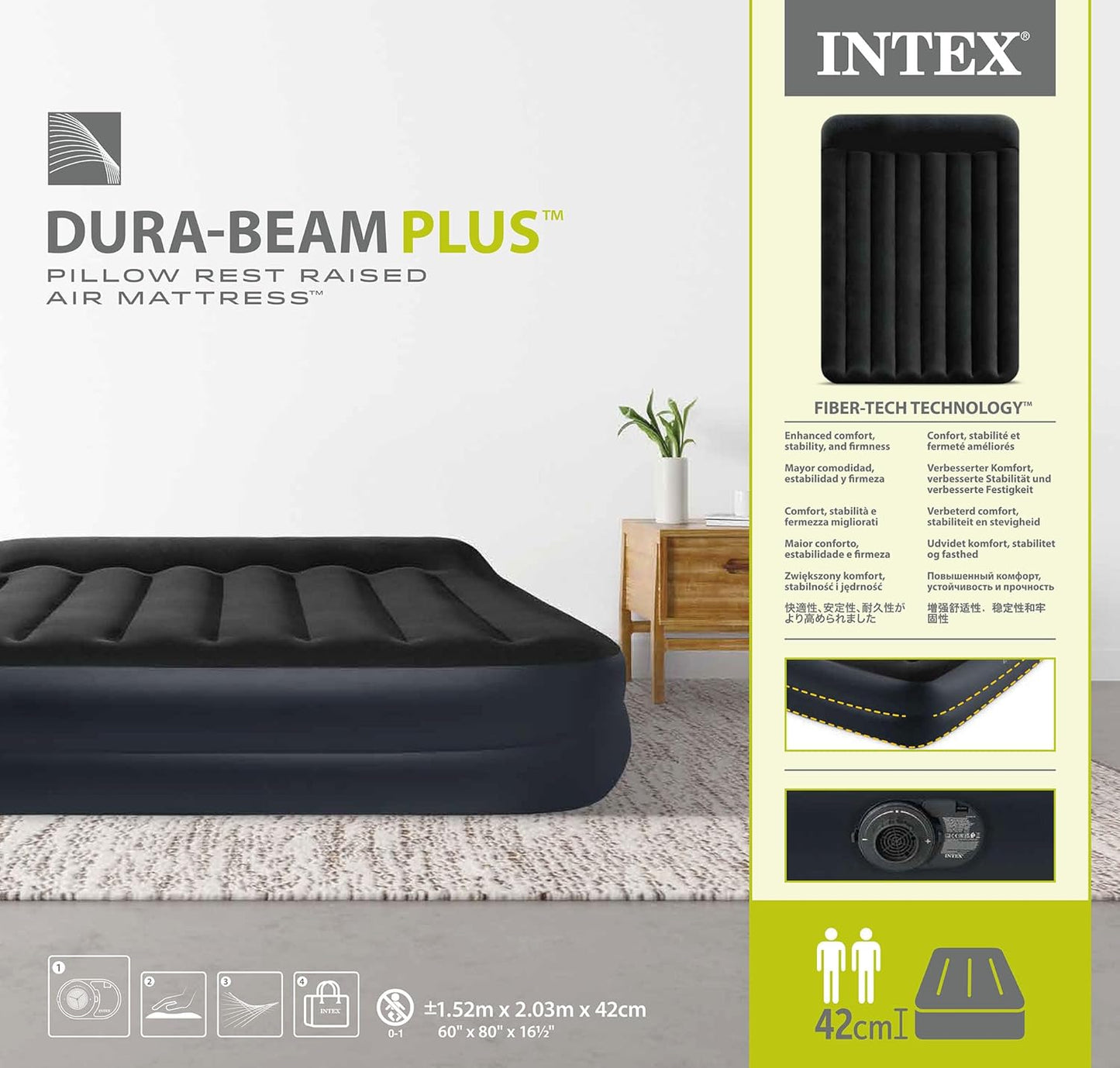 Intex Queen air bed Pillow Rest Raised 64124 Fiber-Tech 152x203x42 cm, B-stock