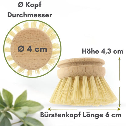 Kleiner Ersatz-Bürstenkopf Ø 4,3cm 2er Set Fibre für Holz-Spülbürsten 23cm Küche