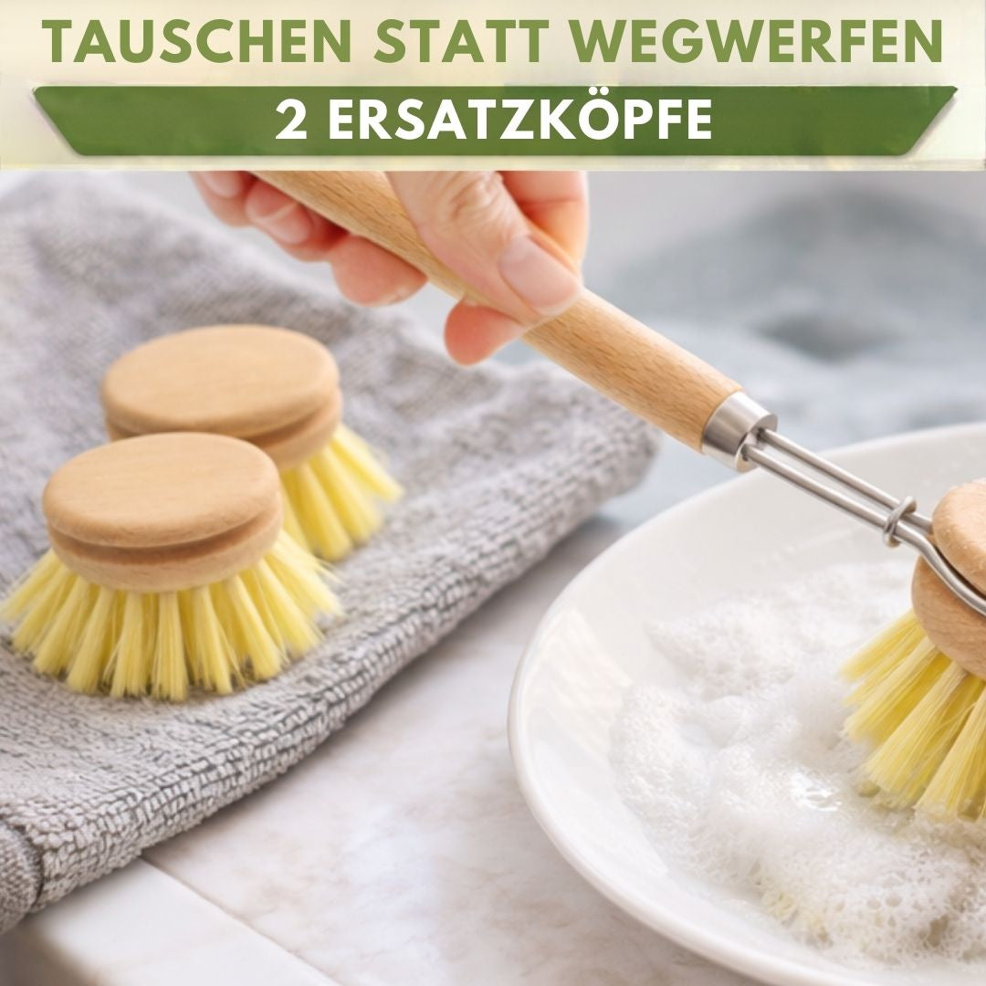 Kleiner Ersatz-Bürstenkopf Ø 4,3cm 2er Set Fibre für Holz-Spülbürsten 23cm Küche