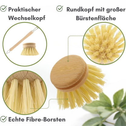 Kleiner Ersatz-Bürstenkopf Ø 4,3cm 2er Set Fibre für Holz-Spülbürsten 23cm Küche