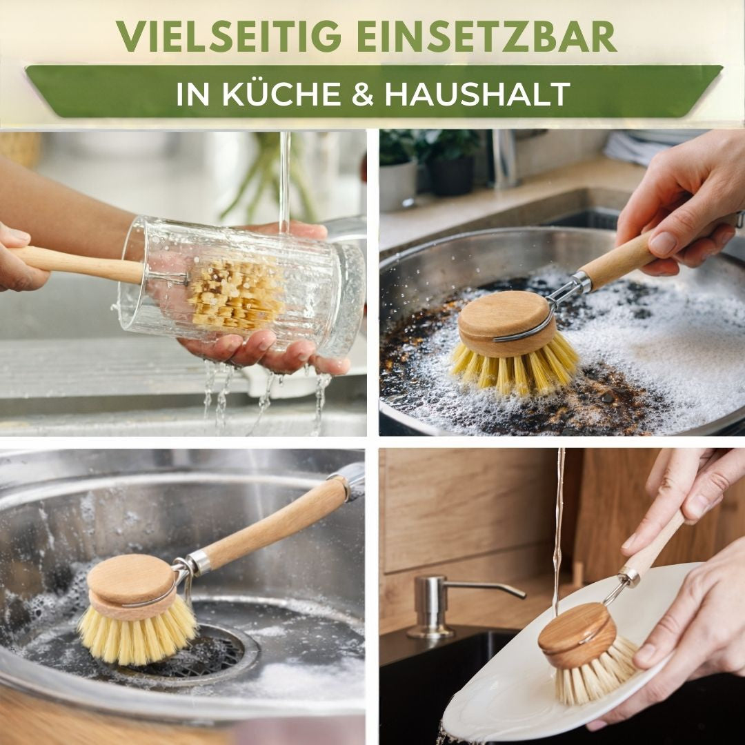 Kleiner Ersatz-Bürstenkopf Ø 4,3cm 2er Set Fibre für Holz-Spülbürsten 23cm Küche