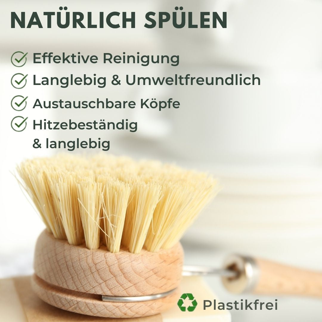 Kleiner Ersatz-Bürstenkopf Ø 4,3cm 2er Set Fibre für Holz-Spülbürsten 23cm Küche