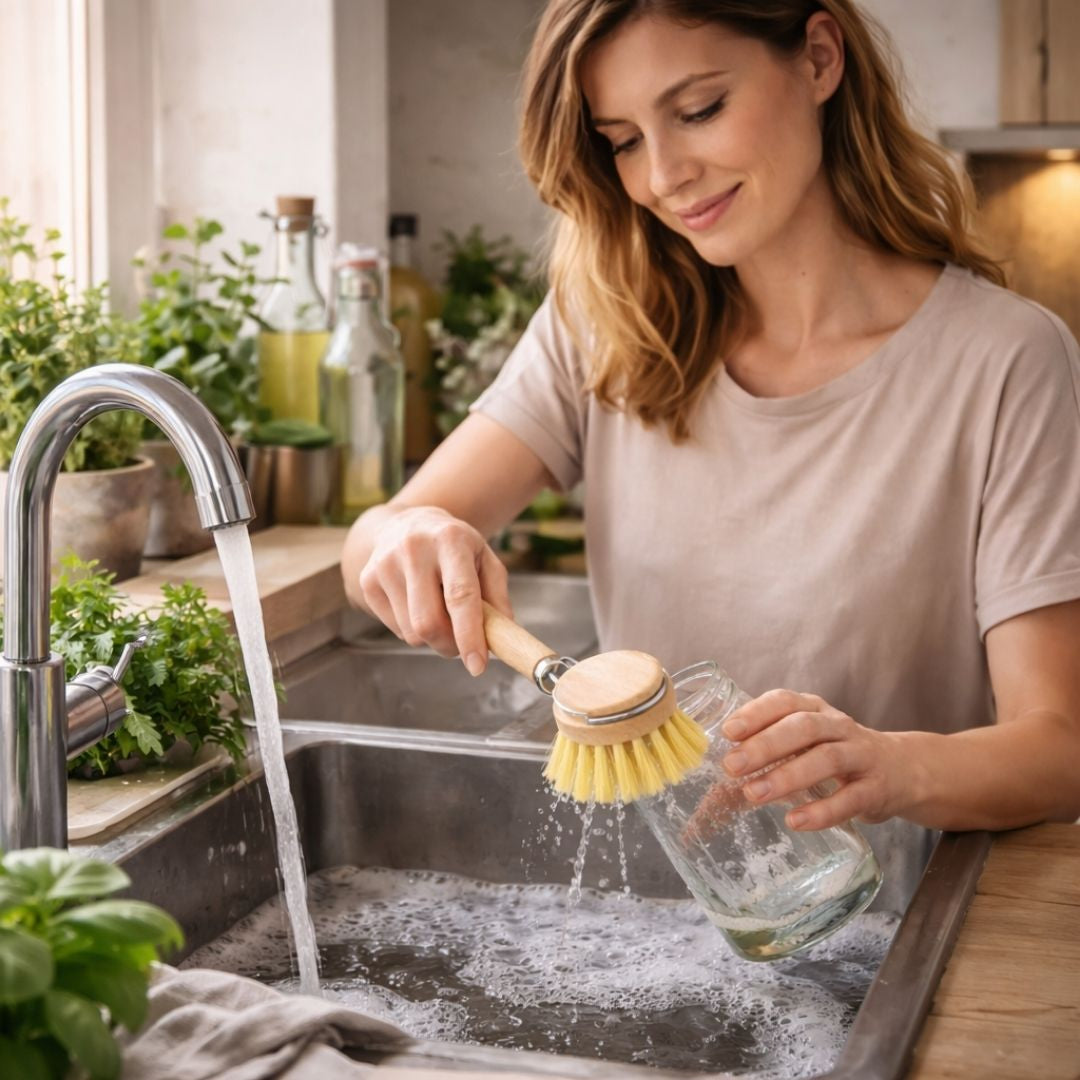 Kleiner Ersatz-Bürstenkopf Ø 4,3cm 2er Set Fibre für Holz-Spülbürsten 23cm Küche