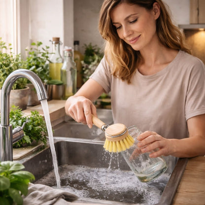 Kleiner Ersatz-Bürstenkopf Ø 4,3cm 2er Set Fibre für Holz-Spülbürsten 23cm Küche