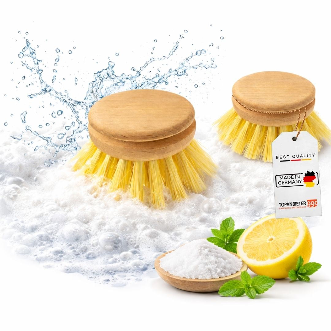 Kleiner Ersatz-Bürstenkopf Ø 4,3cm 2er Set Fibre für Holz-Spülbürsten 23cm Küche