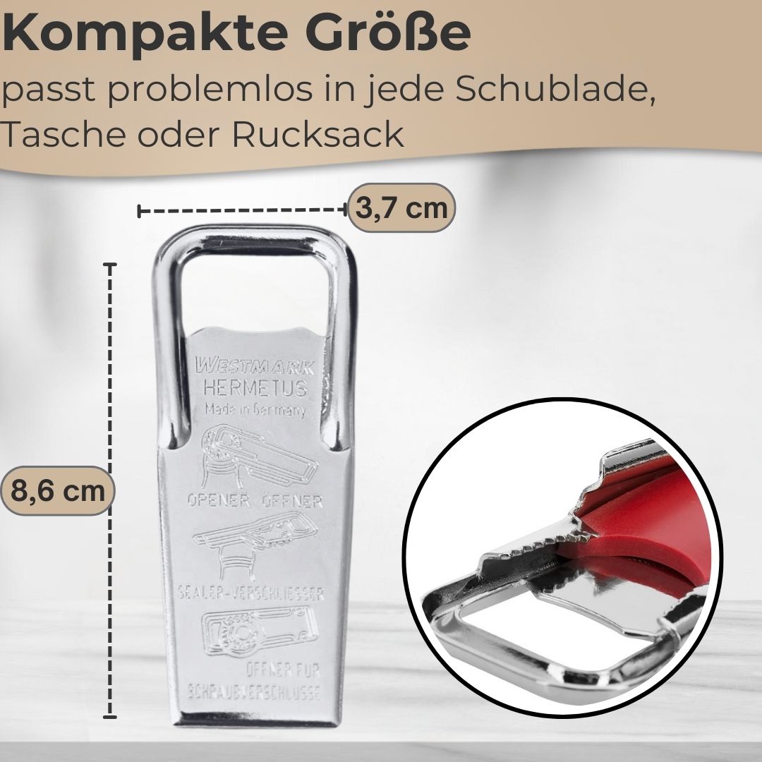 Flaschenöffner Hermetus 3-in-1 aus Stahl Variante einzeln und als 2er Set - 86x37x15 mm, Bierflaschen öffnen & schließen