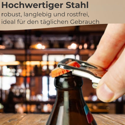 Flaschenöffner Hermetus 3-in-1 aus Stahl Variante einzeln und als 2er Set - 86x37x15 mm, Bierflaschen öffnen & schließen