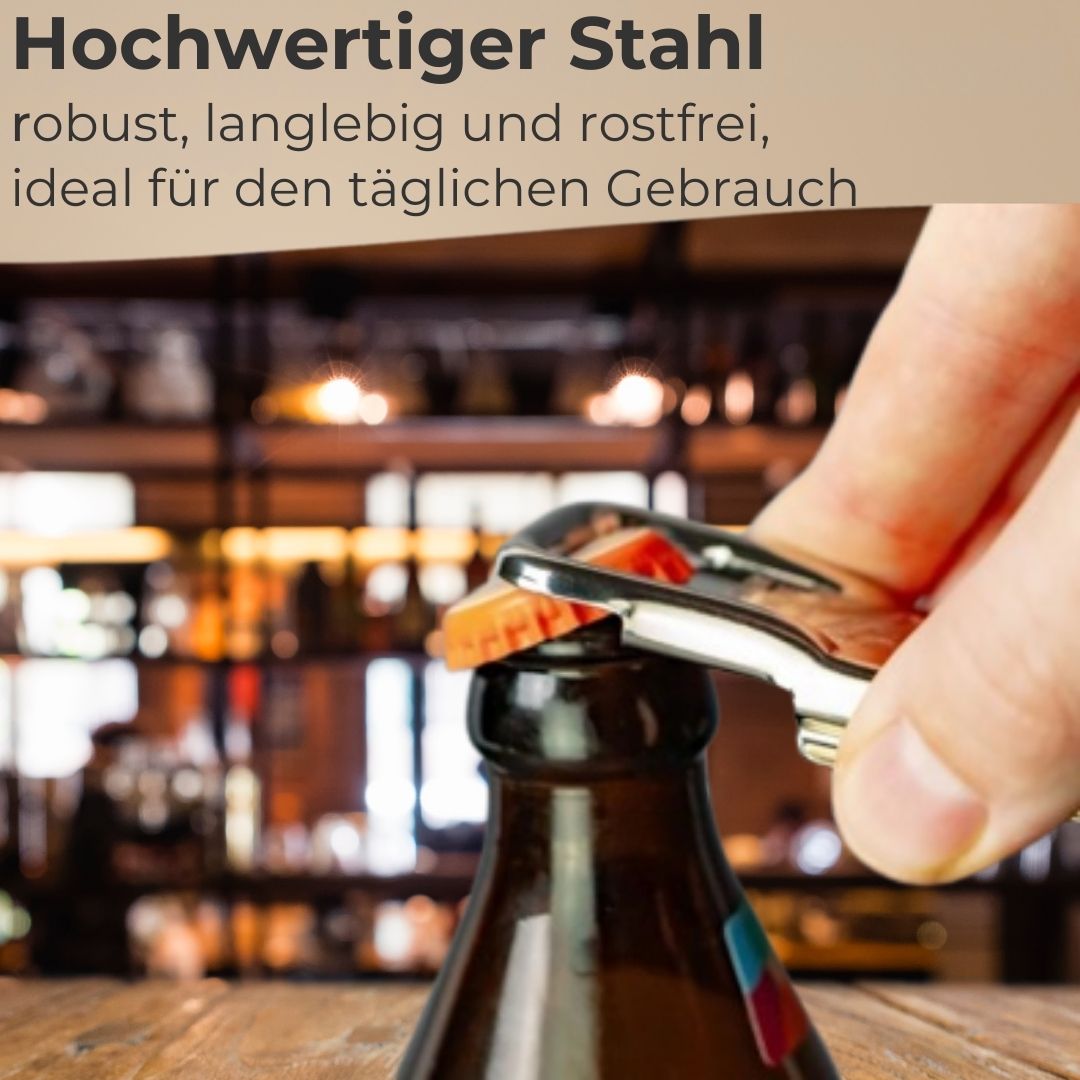Flaschenöffner Hermetus 3-in-1 aus Stahl Variante einzeln und als 2er Set - 86x37x15 mm, Bierflaschen öffnen & schließen