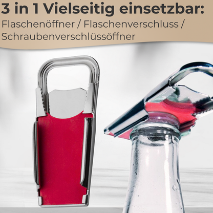 Flaschenöffner Hermetus 3-in-1 aus Stahl Variante einzeln und als 2er Set - 86x37x15 mm, Bierflaschen öffnen & schließen