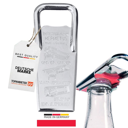 Flaschenöffner Hermetus 3-in-1 aus Stahl Variante einzeln und als 2er Set - 86x37x15 mm, Bierflaschen öffnen & schließen