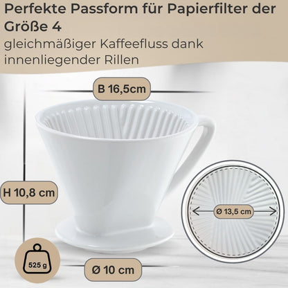 Kaffeefilter weiß Keramik Größe 4, Handfilter wiederverwendbar