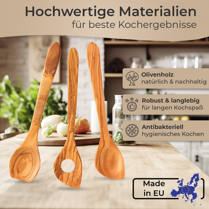 Küchenhelfer Olivenholz- Kochbesteck Kochlöffel Pfannenwender Salatbesteck