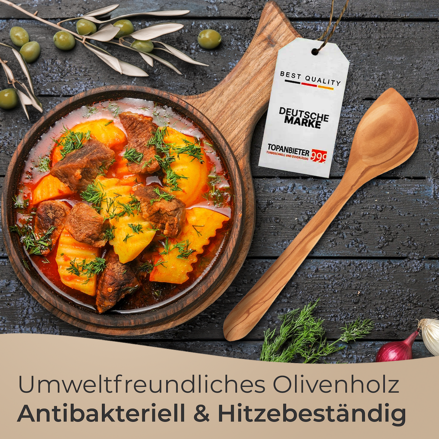 Küchenhelfer Olivenholz- Kochbesteck Kochlöffel Pfannenwender Salatbesteck