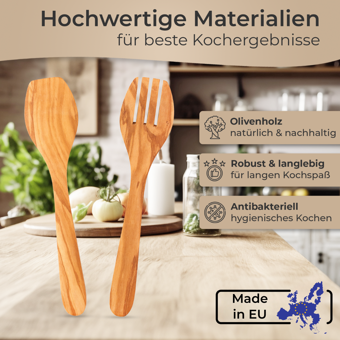 Küchenhelfer Olivenholz- Kochbesteck Kochlöffel Pfannenwender Salatbesteck