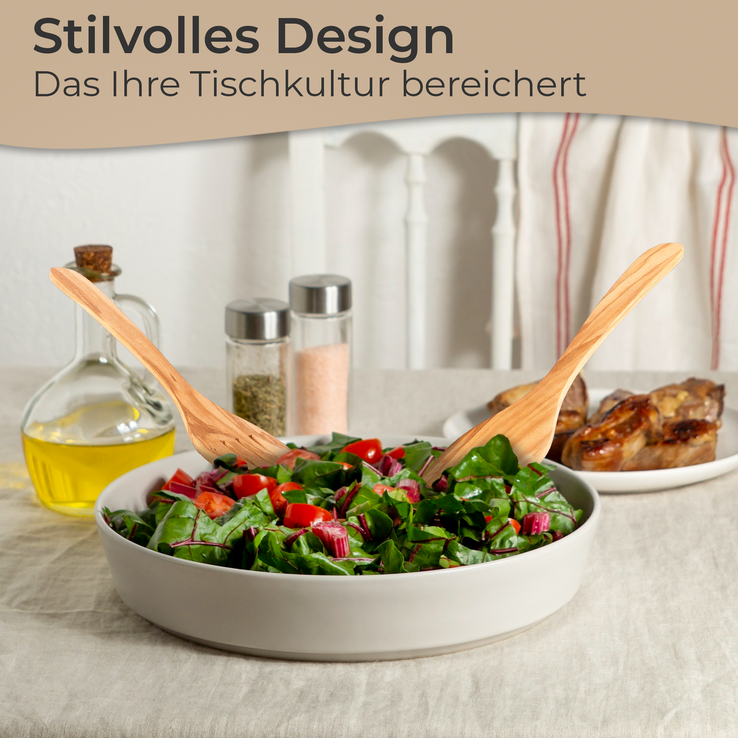 Küchenhelfer Olivenholz- Kochbesteck Kochlöffel Pfannenwender Salatbesteck