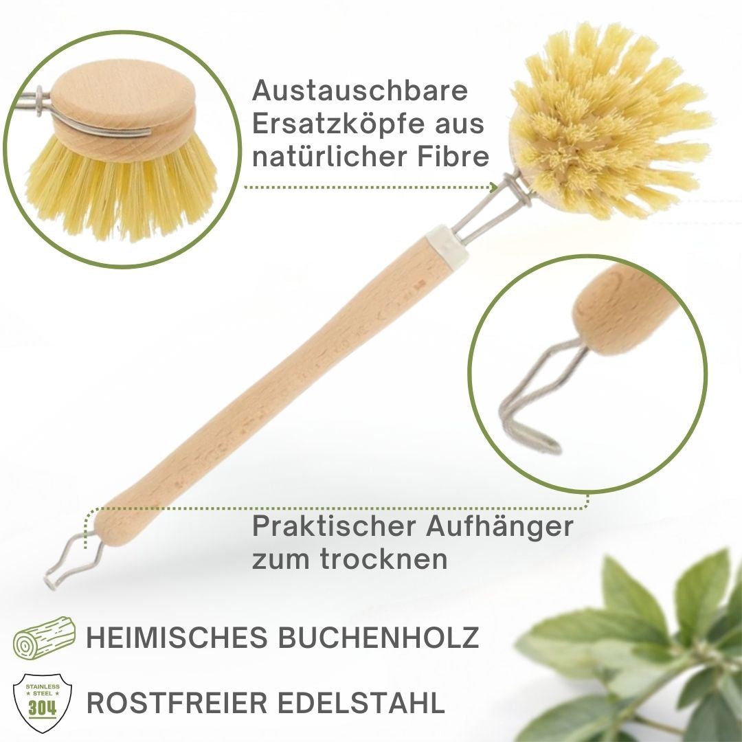 Spülbürste Holz 4er Set Wechselkopf Geschirrbürste Küchenbürste Made in Germany