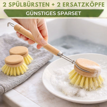 Spülbürste Holz 4er Set Wechselkopf Geschirrbürste Küchenbürste Made in Germany