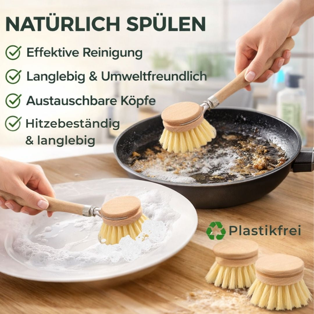 Spülbürste Holz 4er Set Wechselkopf Geschirrbürste Küchenbürste Made in Germany