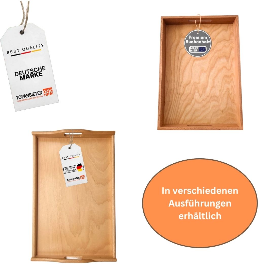 Massives Holz Tablett Serviertablett Küchentablett Buche mit Griff rechteckig