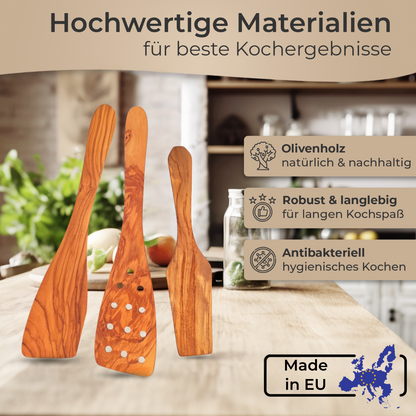 Küchenhelfer Olivenholz- Kochbesteck Kochlöffel Pfannenwender Salatbesteck