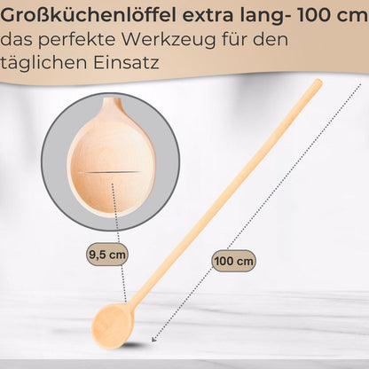 Kochlöffel Buchenholz 60/80/100 cm extra langer stabiler Kochlöffel Made in EU