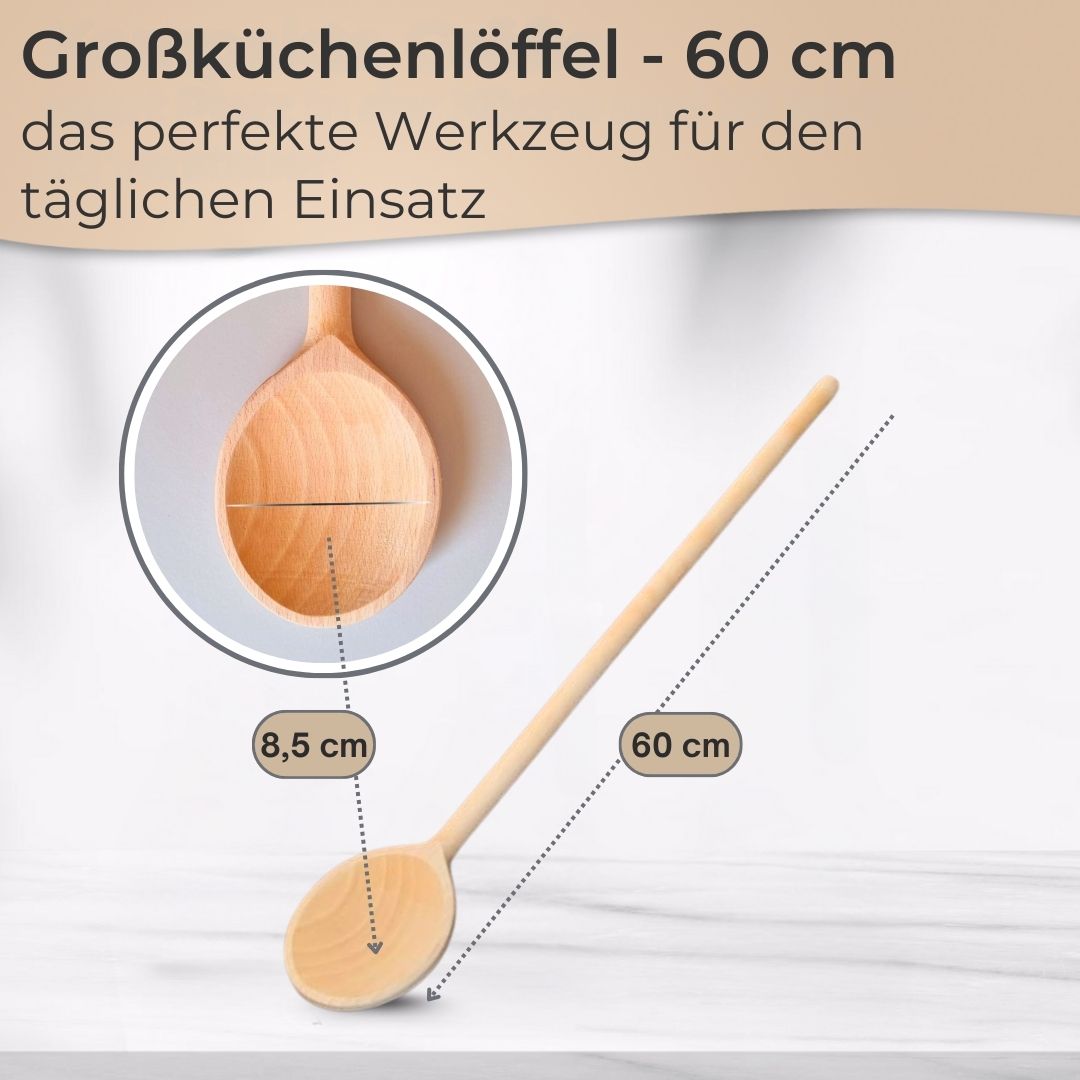 Kochlöffel Buchenholz 60/80/100 cm extra langer stabiler Kochlöffel Made in EU