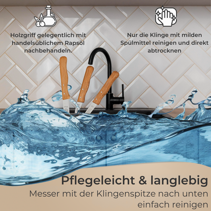 Küchenmesser Set  Edelstahl & Buche rostfrei Gemüs-& Obstmesser Allzweckmesser