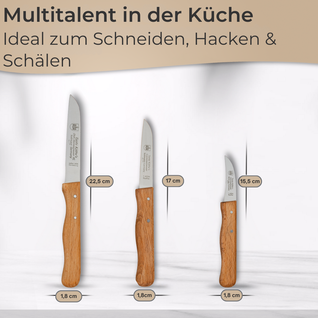 Küchenmesser Set  Edelstahl & Buche rostfrei Gemüs-& Obstmesser Allzweckmesser