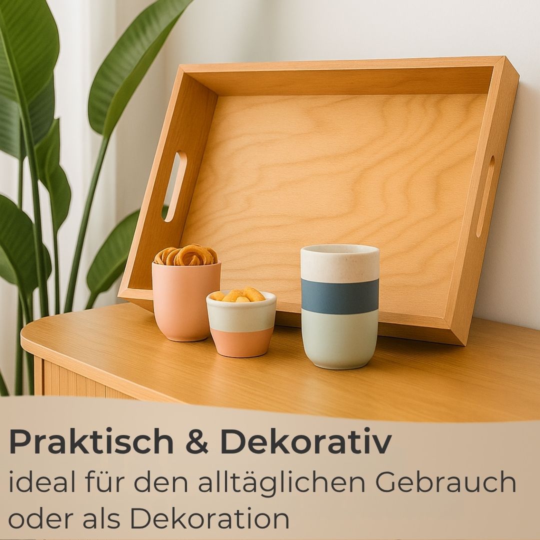 Massives Holz Tablett Serviertablett Küchentablett Buche mit Griff rechteckig