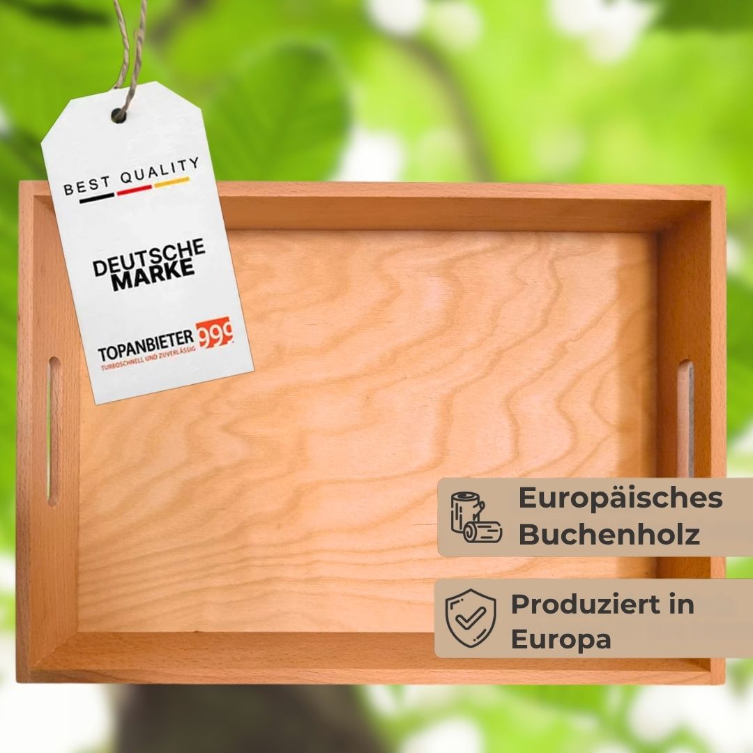Massives Holz Tablett Serviertablett Küchentablett Buche mit Griff rechteckig