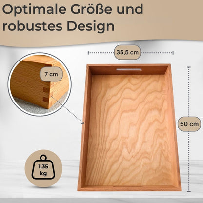 Massives Holz Tablett Serviertablett Küchentablett Buche mit Griff rechteckig