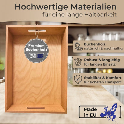 Massives Holz Tablett Serviertablett Küchentablett Buche mit Griff rechteckig