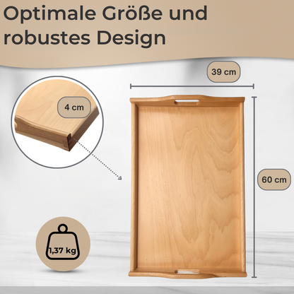 Massives Holz Tablett Serviertablett Küchentablett Buche mit Griff rechteckig