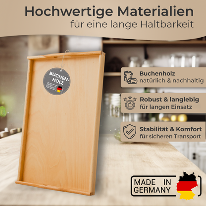 Massives Holz Tablett Serviertablett Küchentablett Buche mit Griff rechteckig