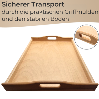 Massives Holz Tablett Serviertablett Küchentablett Buche mit Griff rechteckig