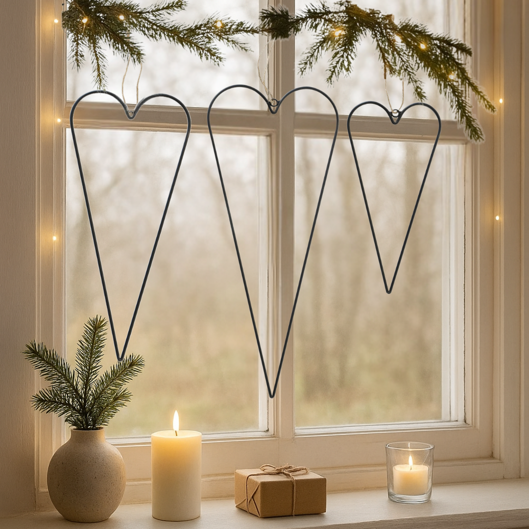 TOPANBIETER 999 Hängedeko Herz 3er Set aus Metall & Jute – Handgefertigte Deko in Schwarz