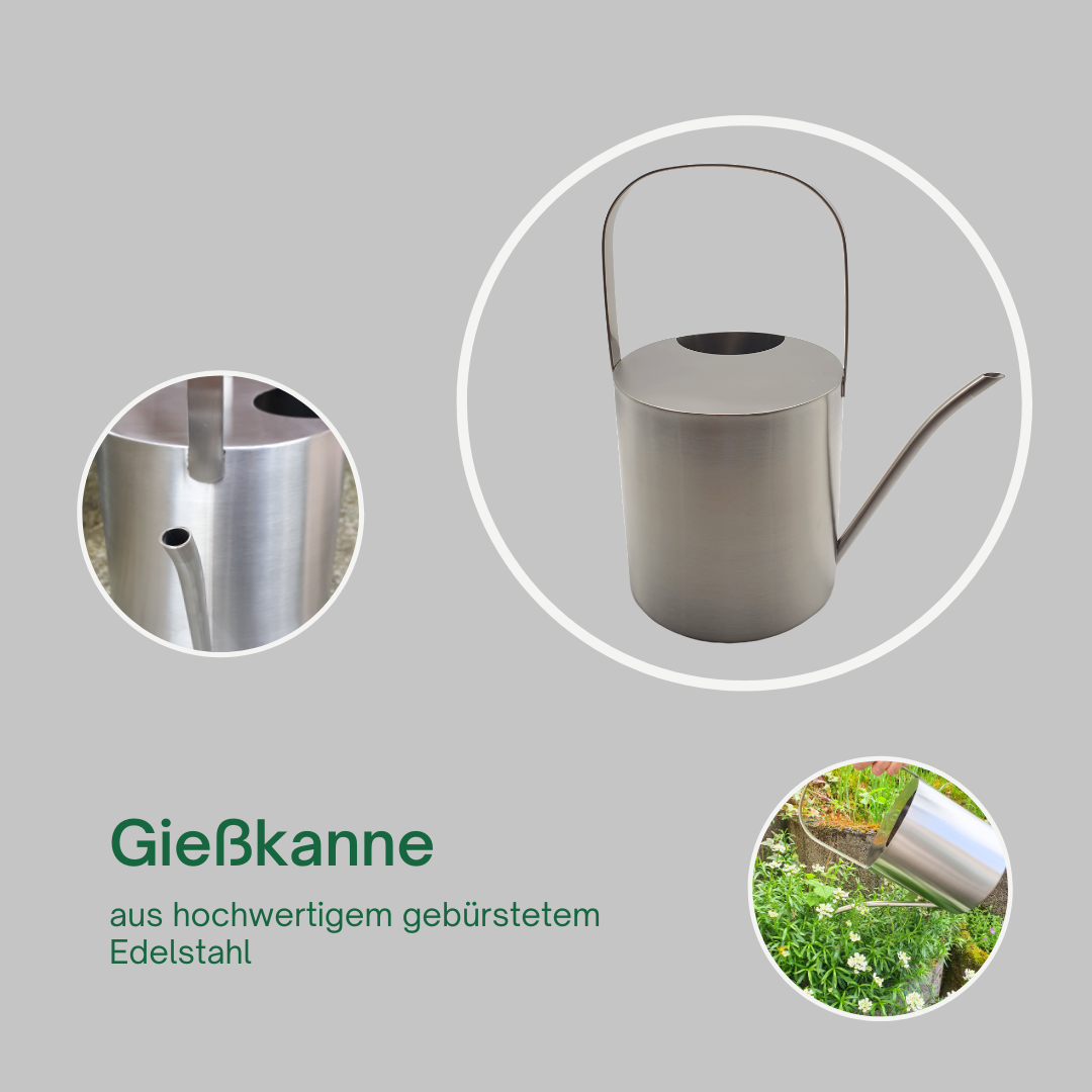 Gießkanne Edelstahl gebürstet 2,5 Liter Giesskanne Wasserkanne Blumen gießen