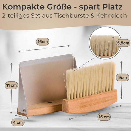 Premium 2-piece tabletop cleaning set, wood &amp; metal, small &amp; lightweight, mini shovel &amp; broom set magnetically connected, beechwood table brush &amp; metal dustpan, portable hand broom &amp; dustpan for kitchen, office &amp; children.