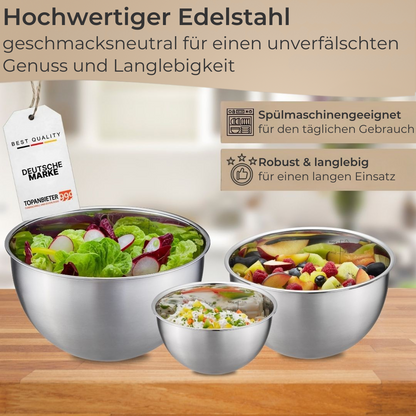 TOPANBIETER 999 3er Schüssel-Set mit luftdichten Deckeln- 6-teilig aus Edelstahl