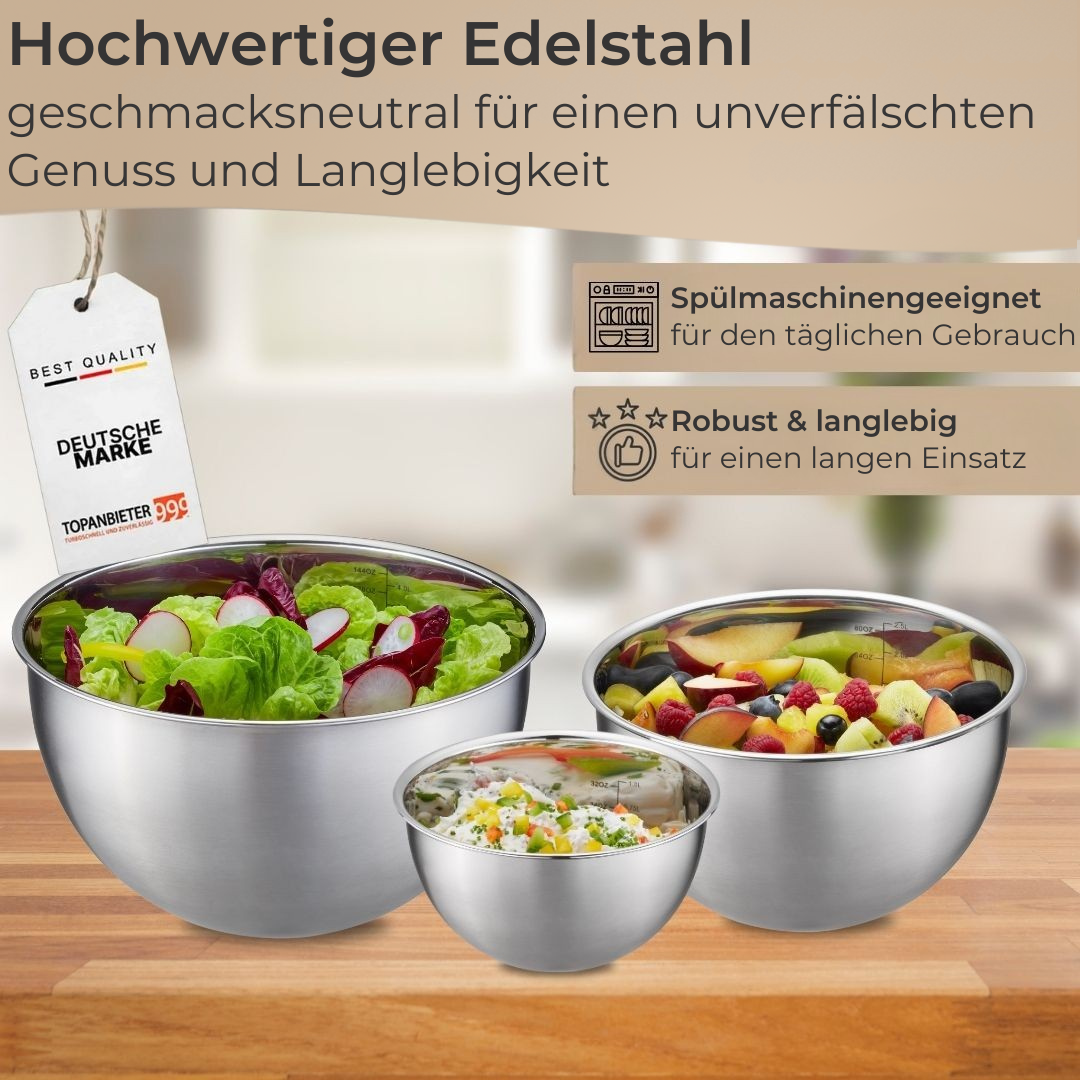 6-piece stainless steel mixing bowl set with lids, stackable, 1, 2, 4.5 L