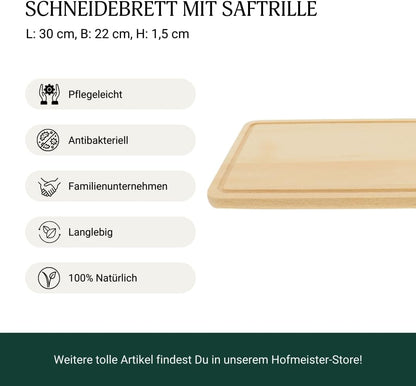 10x Hofmeister Schneidebrett 30 x 22 cm mit Saftrille Buchenholz