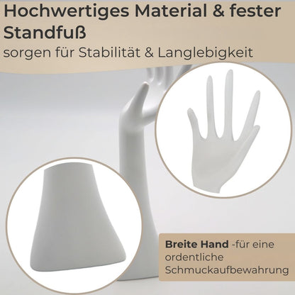 Schmuckhand Weiß H34 cm – Schmuckhalter in Handform für Ringe, Ketten & Armbänder