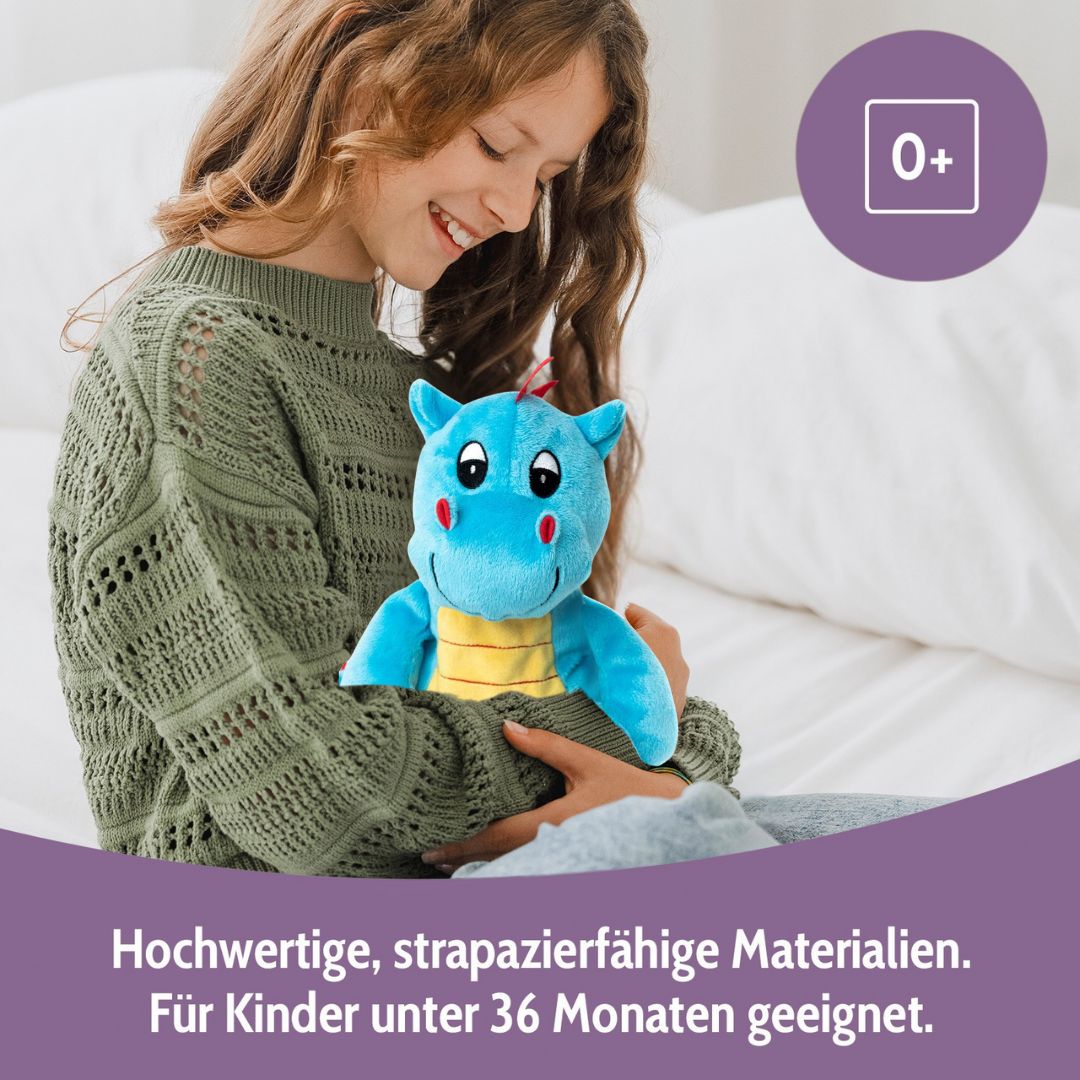 Habibi Plush Premium Wärmetier Drachenbaby blau herausnehmbares Körnerkissen
