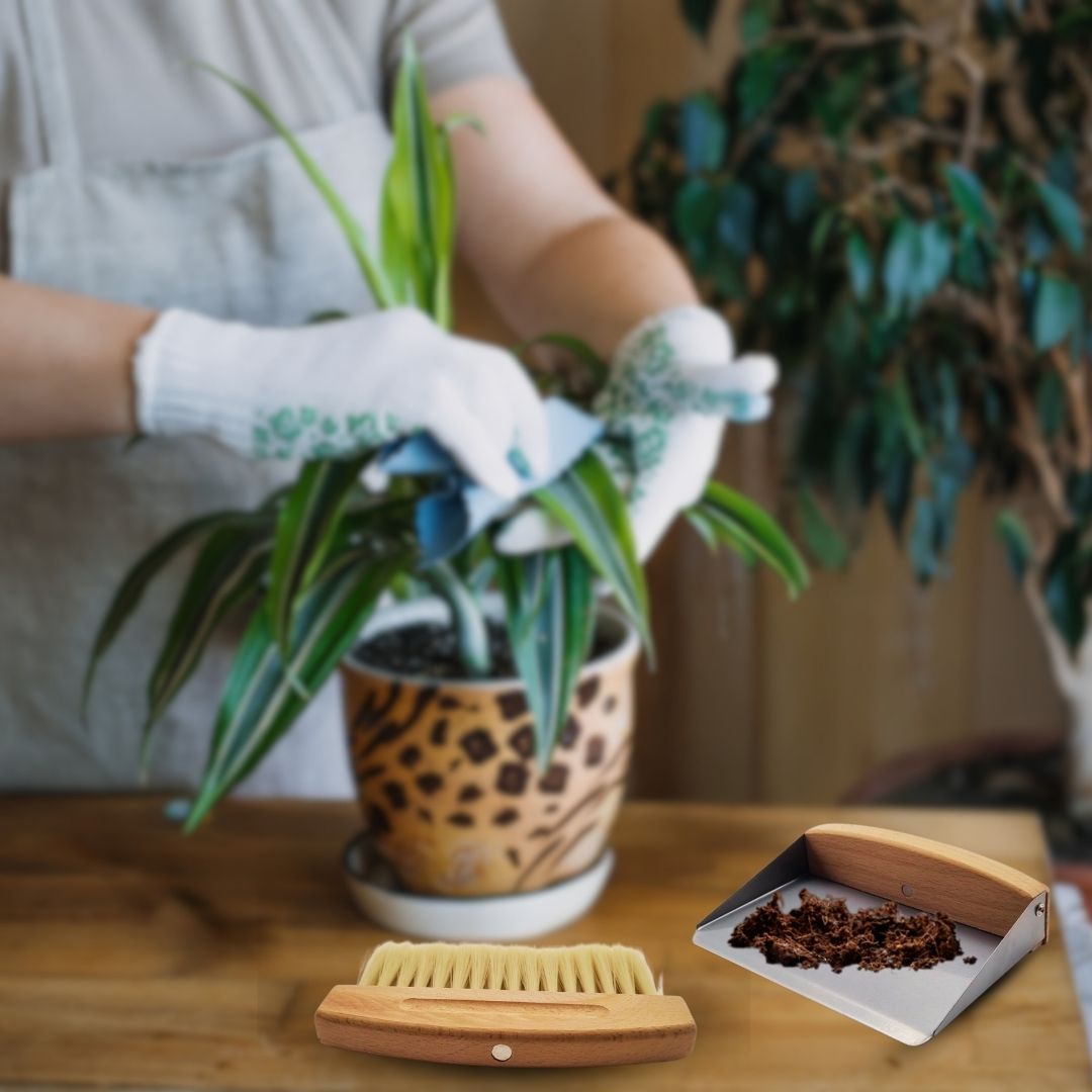 Tischkehrset 2-tlg Holz&Metall Mini Schaufel Besen Set Kehrgarnitur