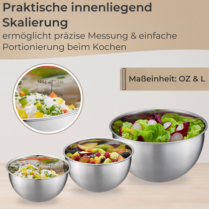 TOPANBIETER 999 3er Schüssel-Set mit luftdichten Deckeln- 6-teilig aus Edelstahl