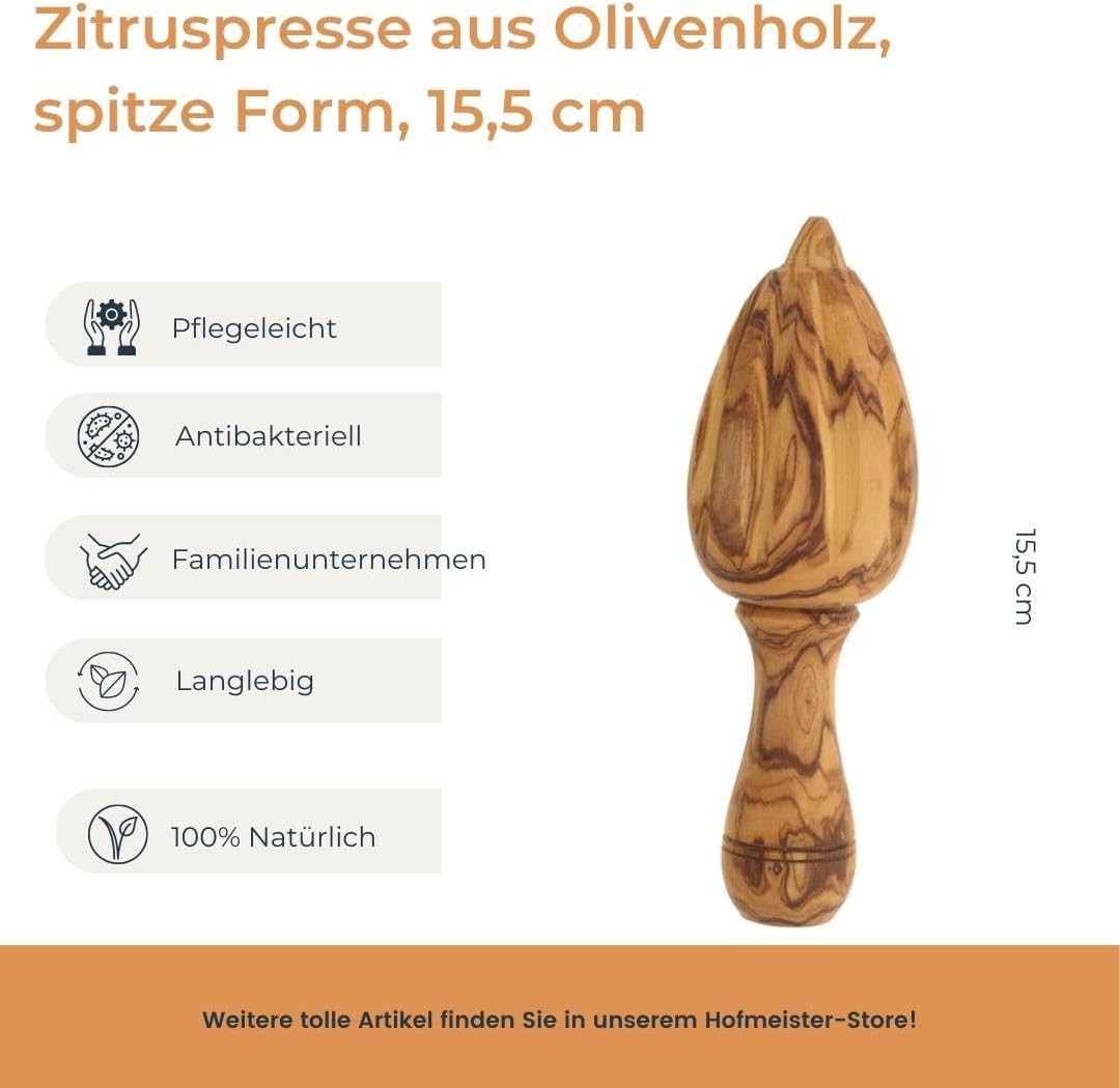 Hofmeister Zitruspresse aus Olivenholz spitze Form 15,5 cm