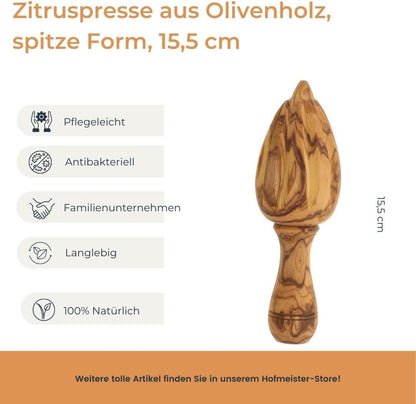 Hofmeister Zitruspresse aus Olivenholz spitze Form 15,5 cm